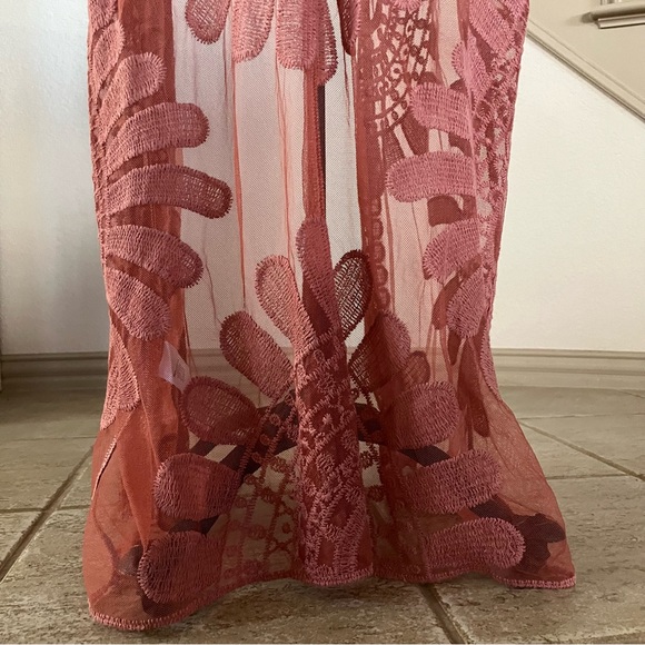 Meri Skye Womens Size 4X / 5X Ivory Pink Lace Ombre Duster Coverup Longline Boho - Picture 10 of 11